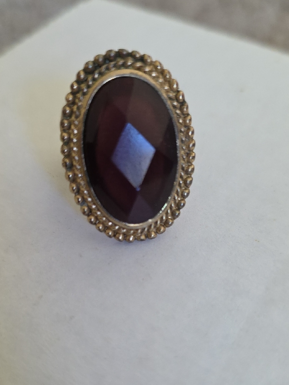 Vintage Style Gold-Tone Ring with Purple Oval Stone